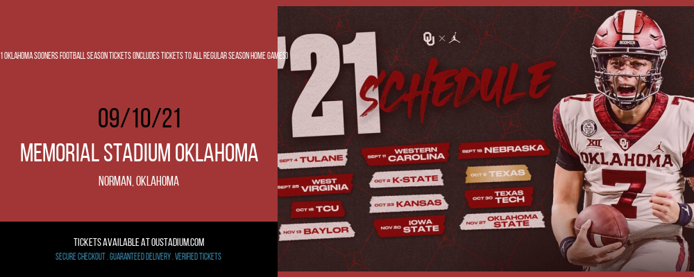 2021 Oklahoma Sooners Football Season Tickets (Includes Tickets To All Regular Season Home Games) at Memorial Stadium Oklahoma