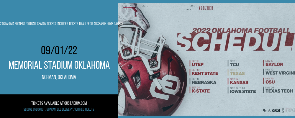 2022 Oklahoma Sooners Football Season Tickets (Includes Tickets To All Regular Season Home Games) at Memorial Stadium Oklahoma tickets 2022 Oklahoma Sooners Football Season Tickets (Includes Tickets To All Regular Season Home Games) at Memorial Stadium Oklahoma